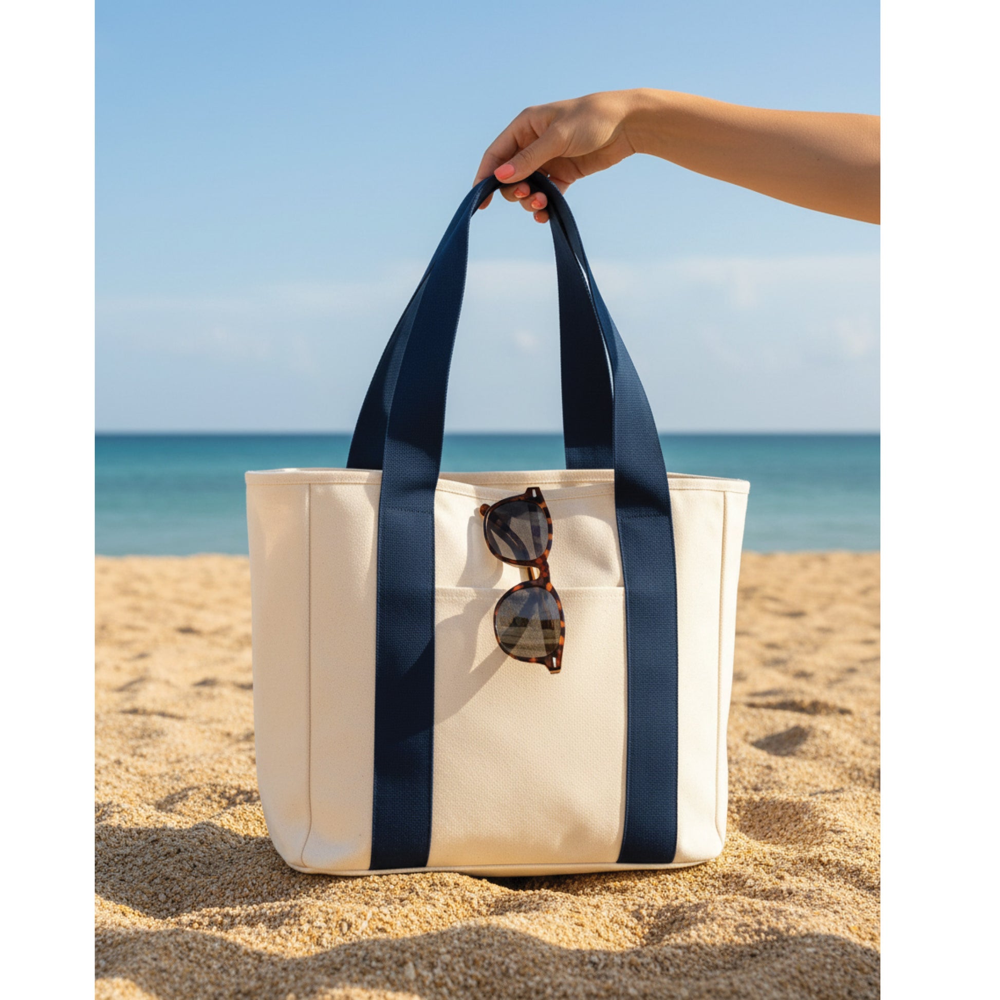 Custom tote bag showing soft webbing shoulder straps