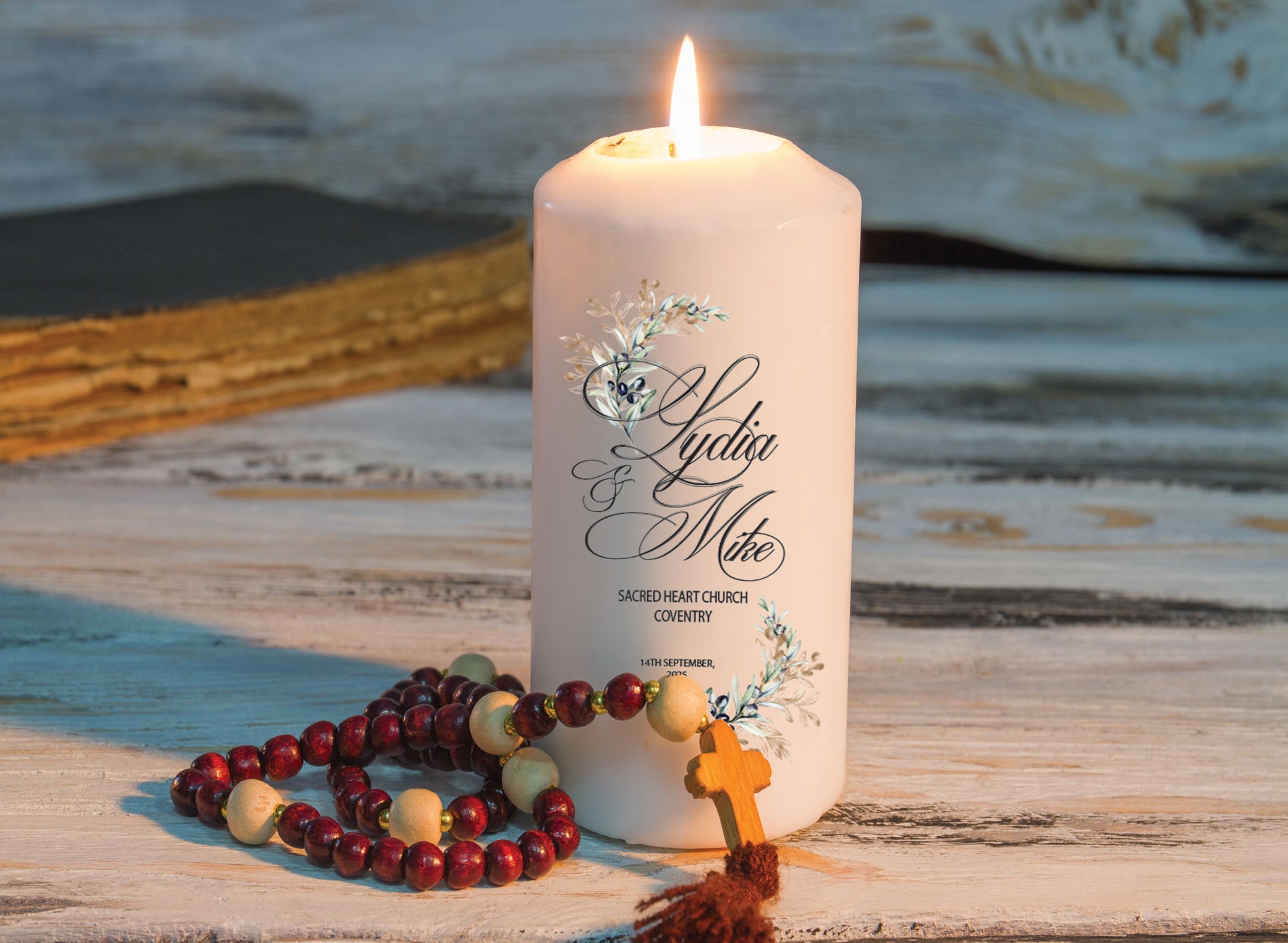 Wedding unity candle set with pillar and stick candles