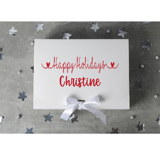 Christmas gift box showing size options and flat-pack design