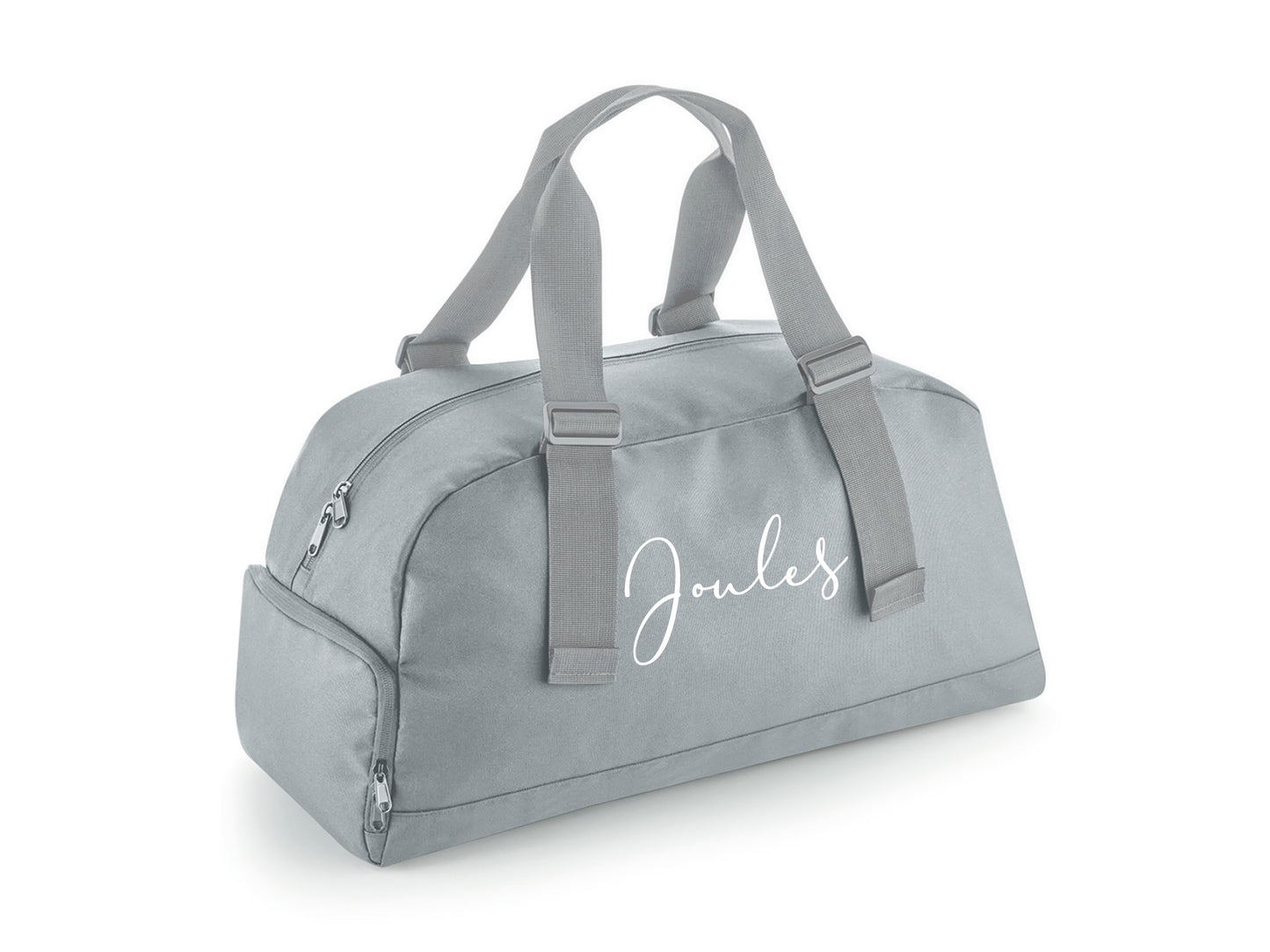 Interior of personalised weekend holdall showing zip pocket and 23L capacity