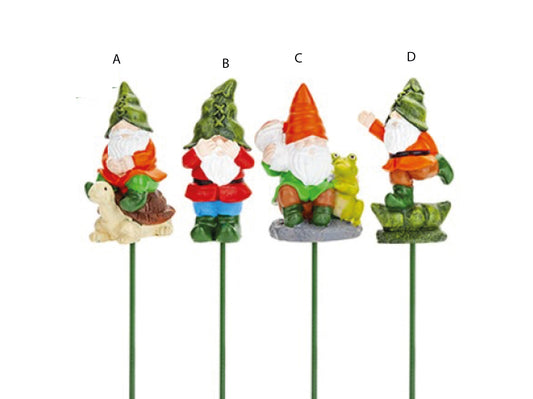 Colourful garden gonk pot stake ornament with built-in planter