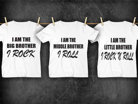 Siblings matching t-shirts showing Big Brother and Little Brother positions in black cotton