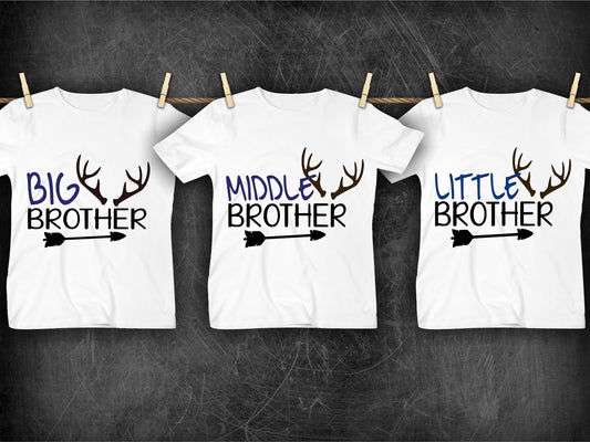 Sibling matching t-shirts for brothers showing Big Brother and Little Brother designs in cotton
