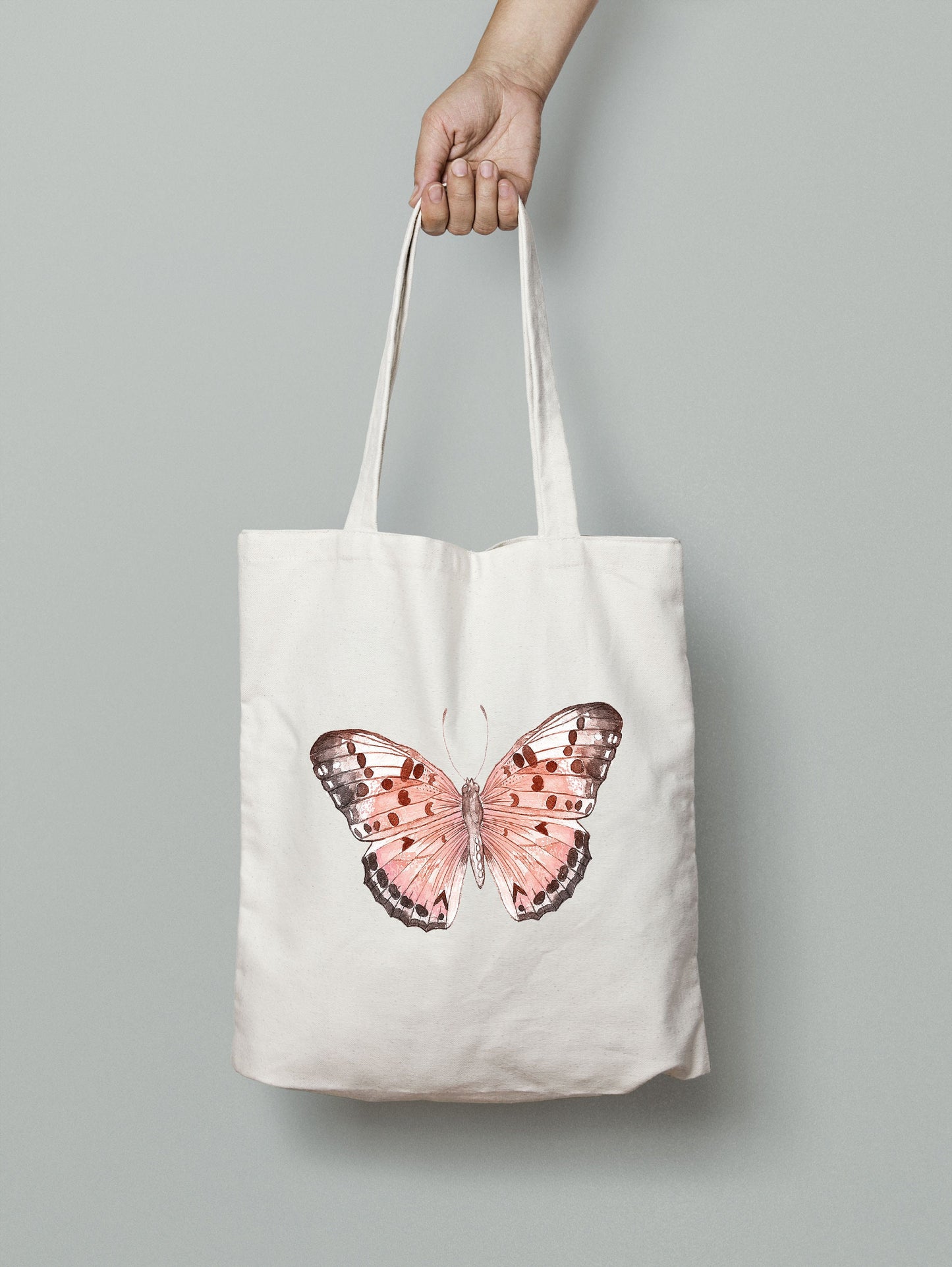 Personalised butterfly tote bag in natural cotton with colourful butterfly design and custom name