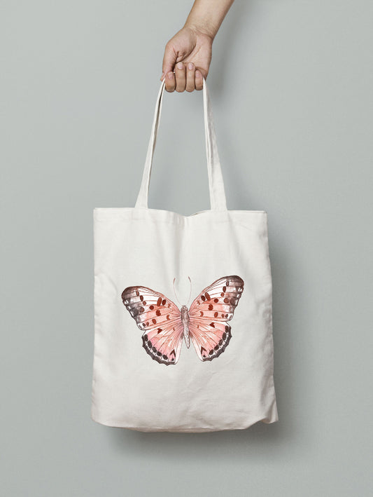 Personalised butterfly tote bag in natural cotton with colourful butterfly design and custom name