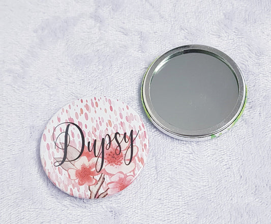 Personalised coral floral compact mirror with watercolour pattern and custom name