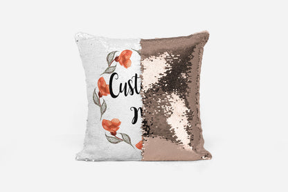 Personalised sequin cushion covers available in multiple colours for flower girls and bridesmaids