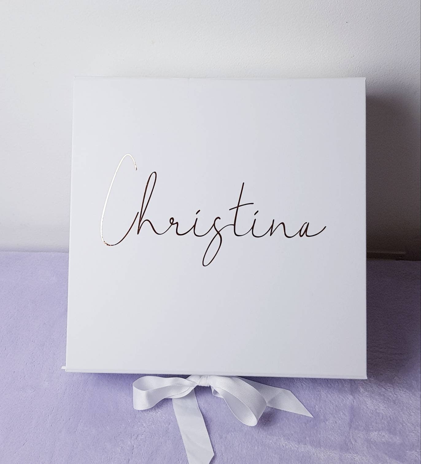 Personalised pink bridesmaid gift box with gold vinyl and magnetic lid, medium and large available