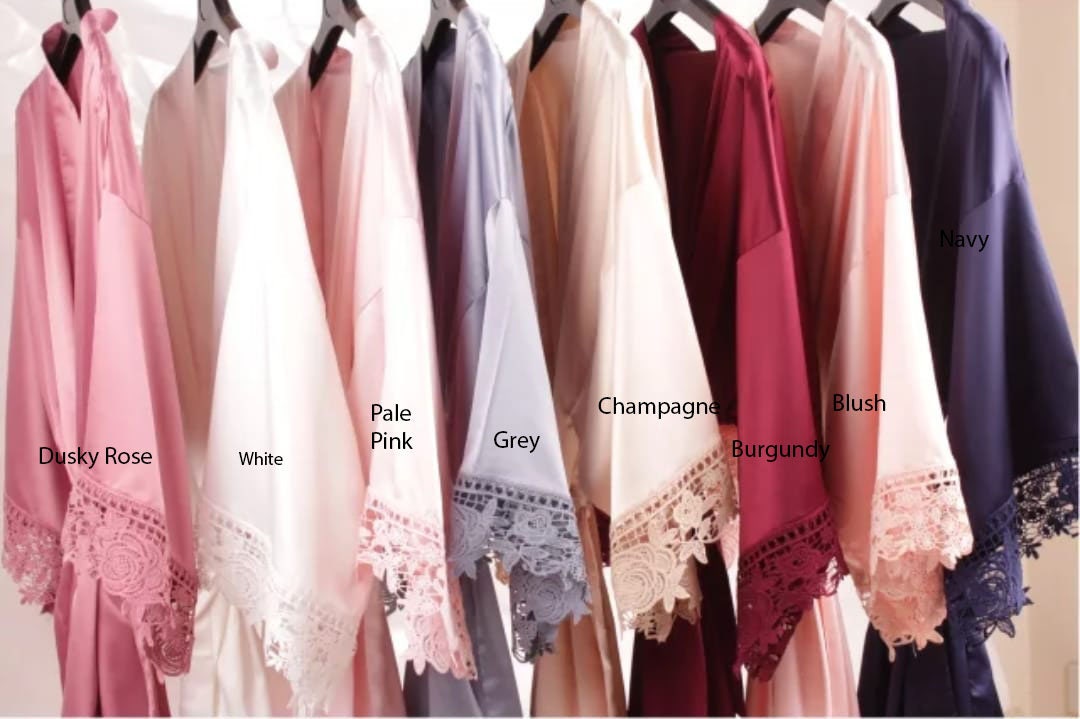 Bridal robes in multiple colours with floral monogram design for bridal party