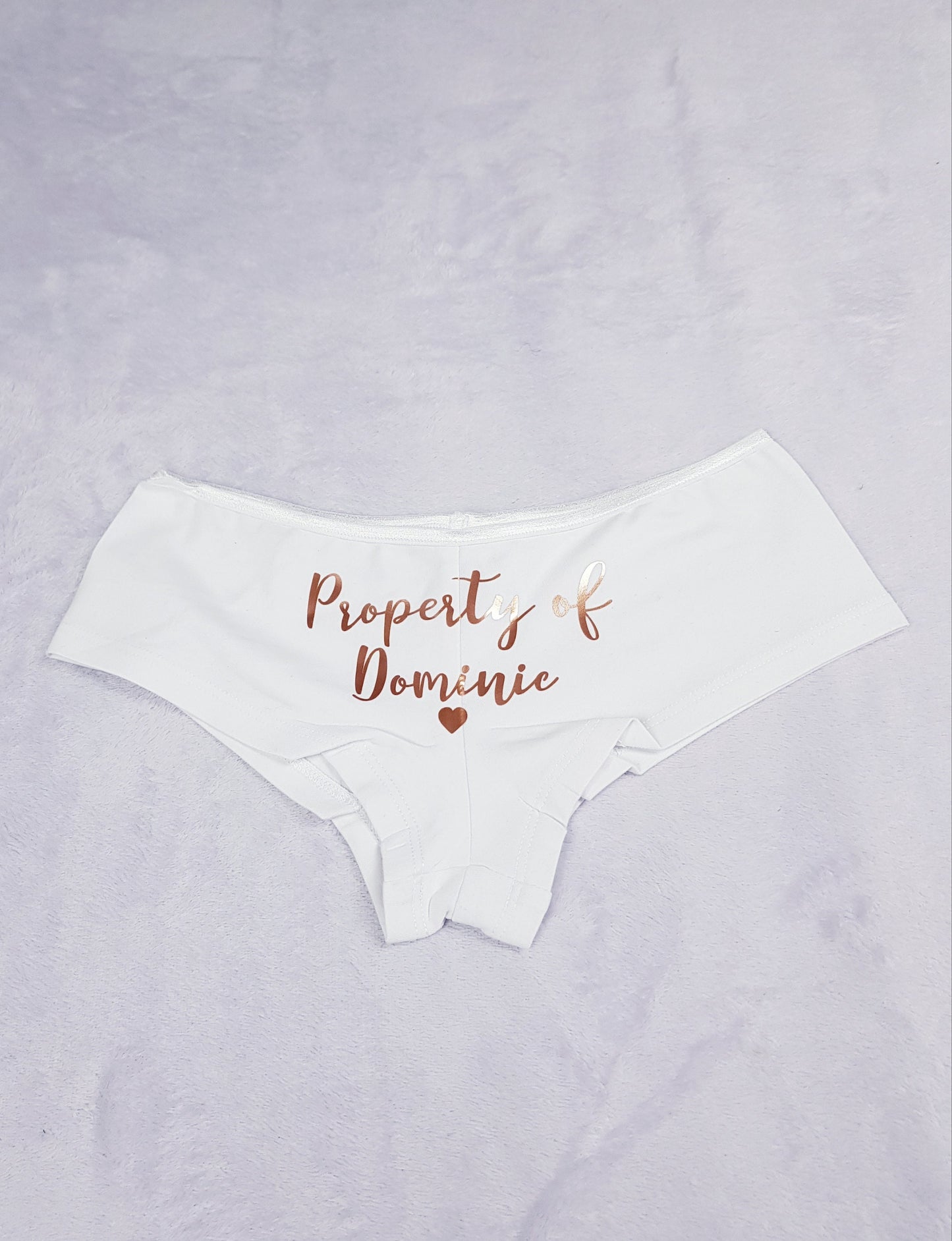 Personalised bridal shortie briefs with Property of groom name design, wedding lingerie