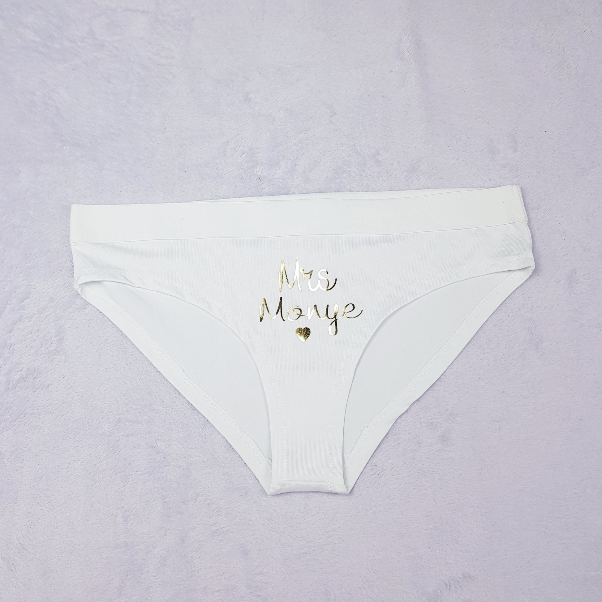 Personalised bridal lingerie showing text colour options including gold foil and rose gold