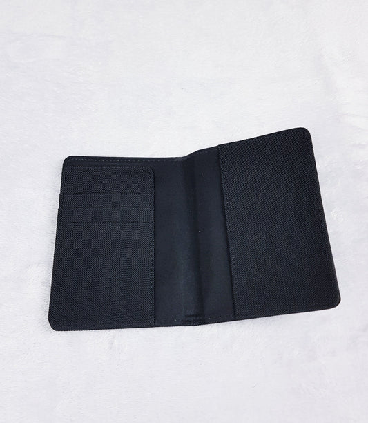 Interior of personalised passport holder showing 3 card slots and passport pocket