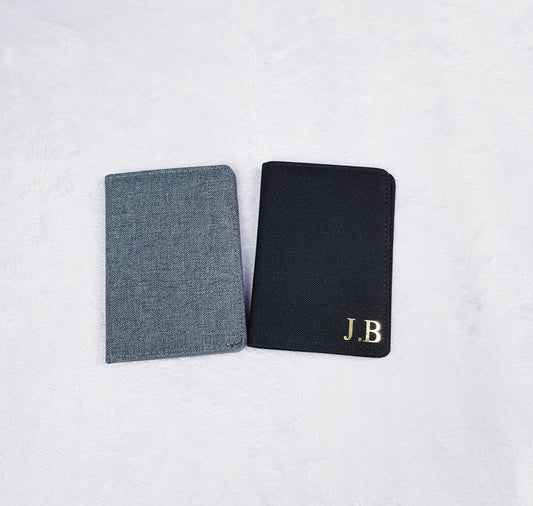 Personalised passport cover with credit card wallet slips and gold foil name, premium mens gift