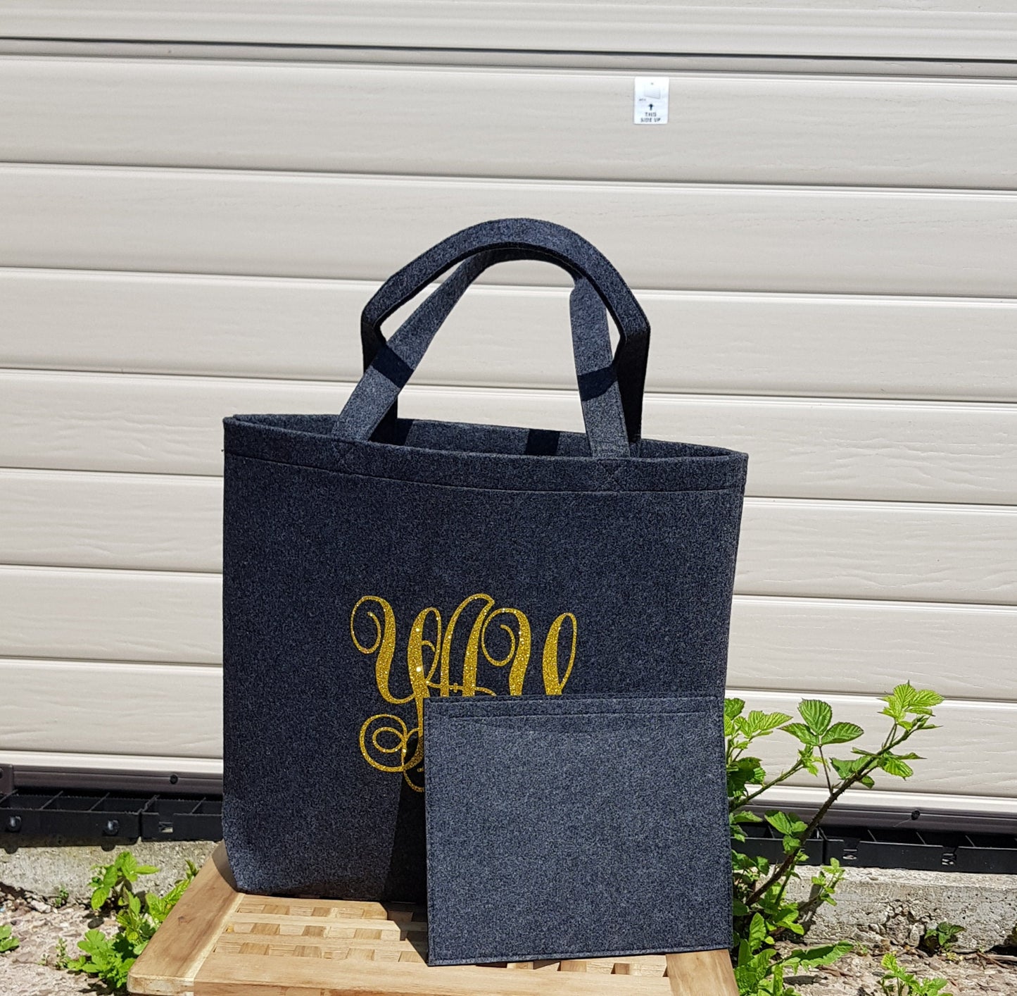 Personalised felt monogram tote bag with custom initials, large shopper size