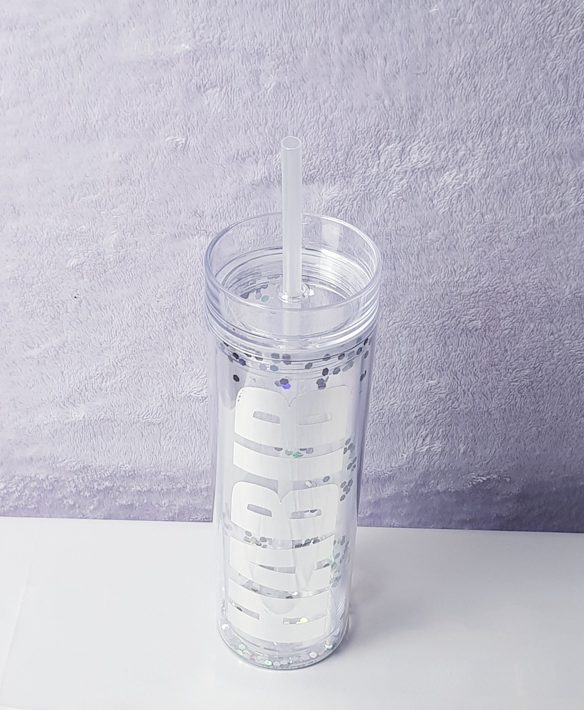 Personalised glitter skinny tumblers with straws for bridesmaid gifts