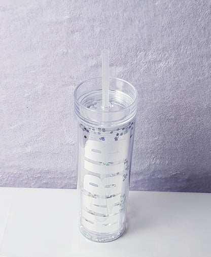 Personalised glitter skinny tumblers with straws for bridesmaid gifts