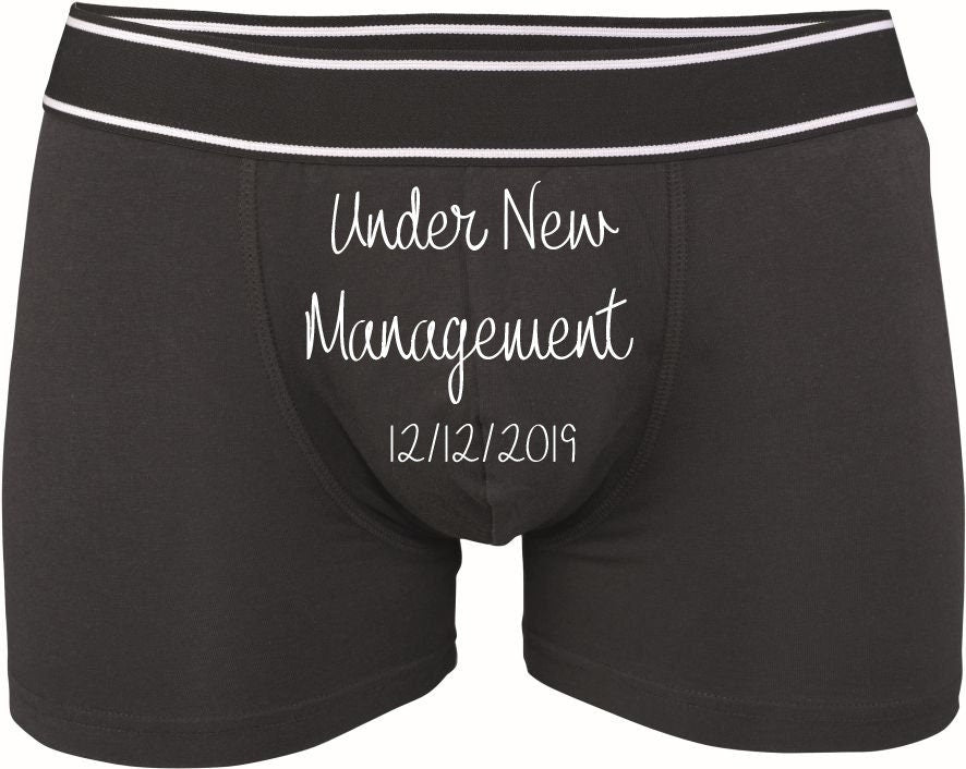 Personalised wedding boxers with bride name and date on black cotton