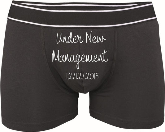 Personalised wedding boxers with bride name and date on black cotton