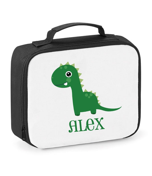 Personalised dinosaur insulated lunch bag with custom name for kids school lunches