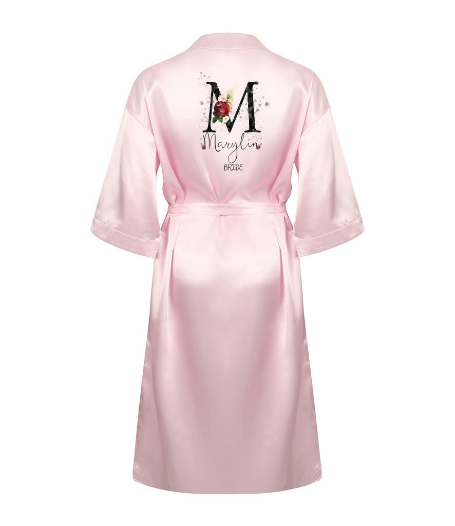 Personalised bridal dressing gowns in multiple colours showing floral monogram design