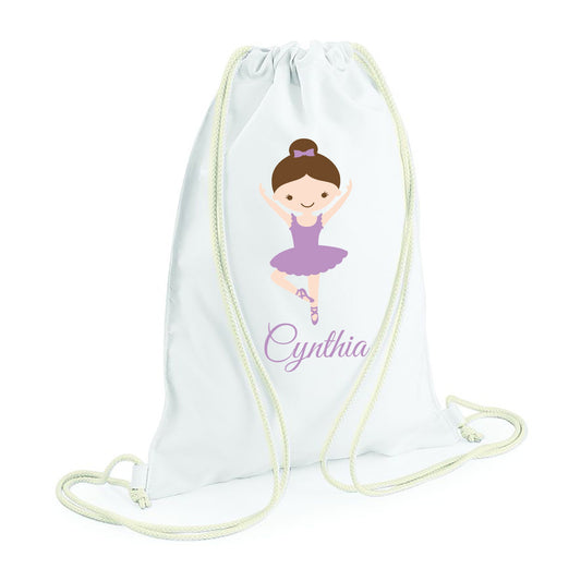 Personalised ballet drawstring bag with princess ballerina design and custom name