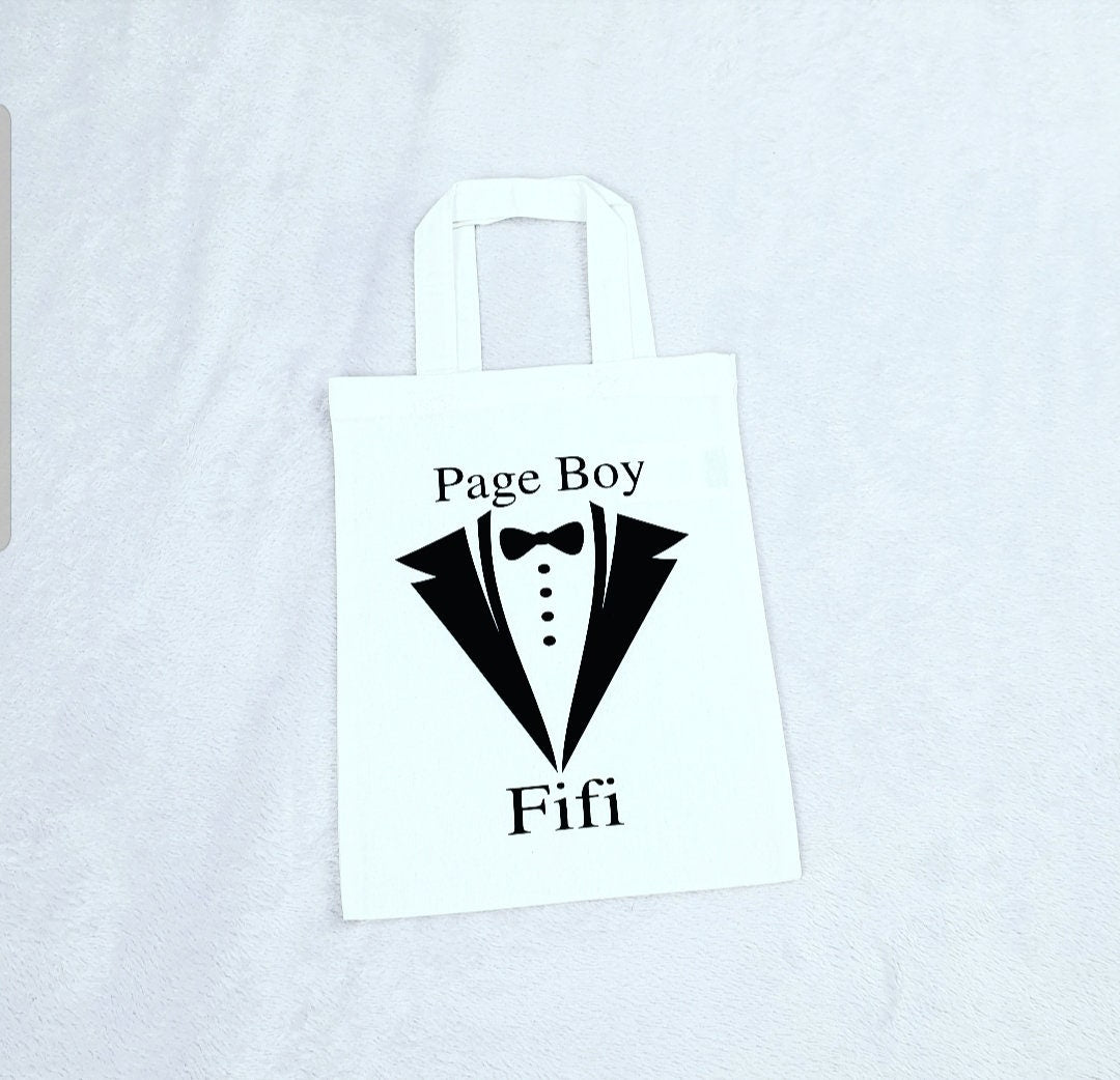 Wedding party gift bags for flower girls and page boys displayed together