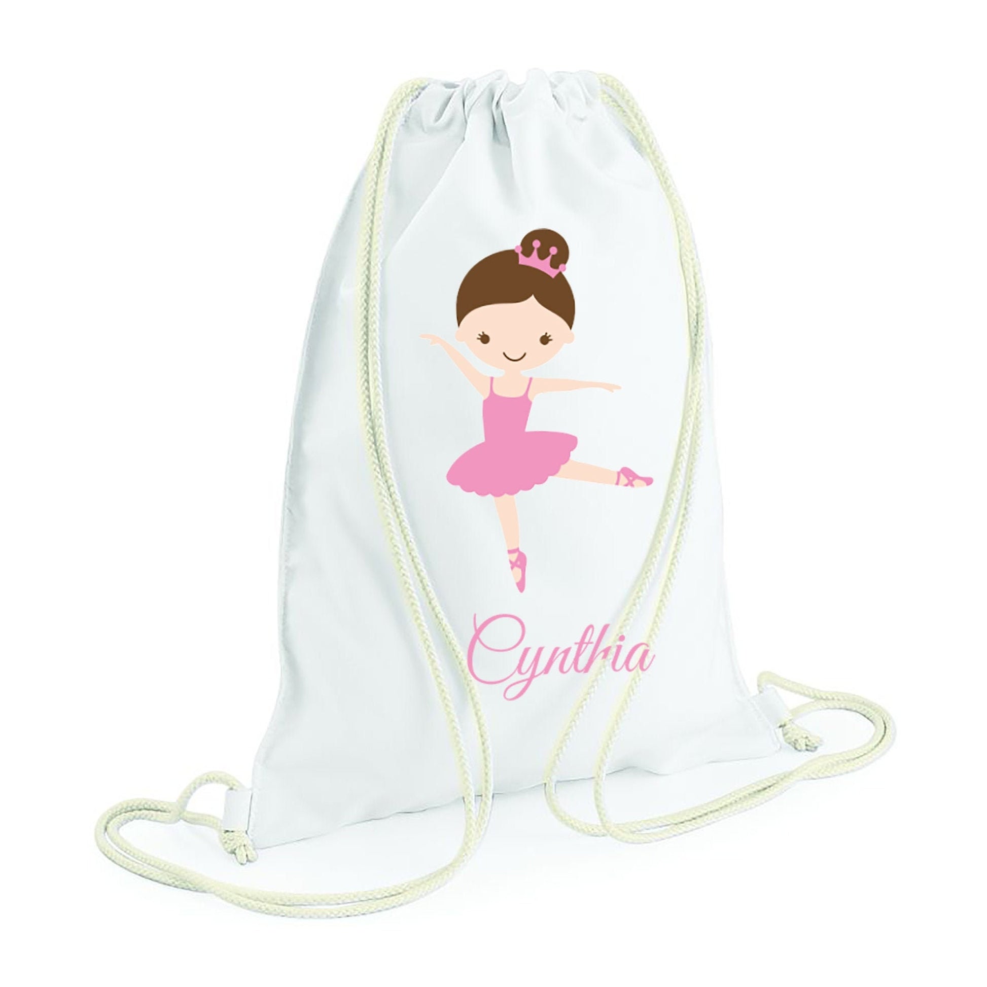 Personalised princess ballet drawstring bag with ballerina design and custom name for girls