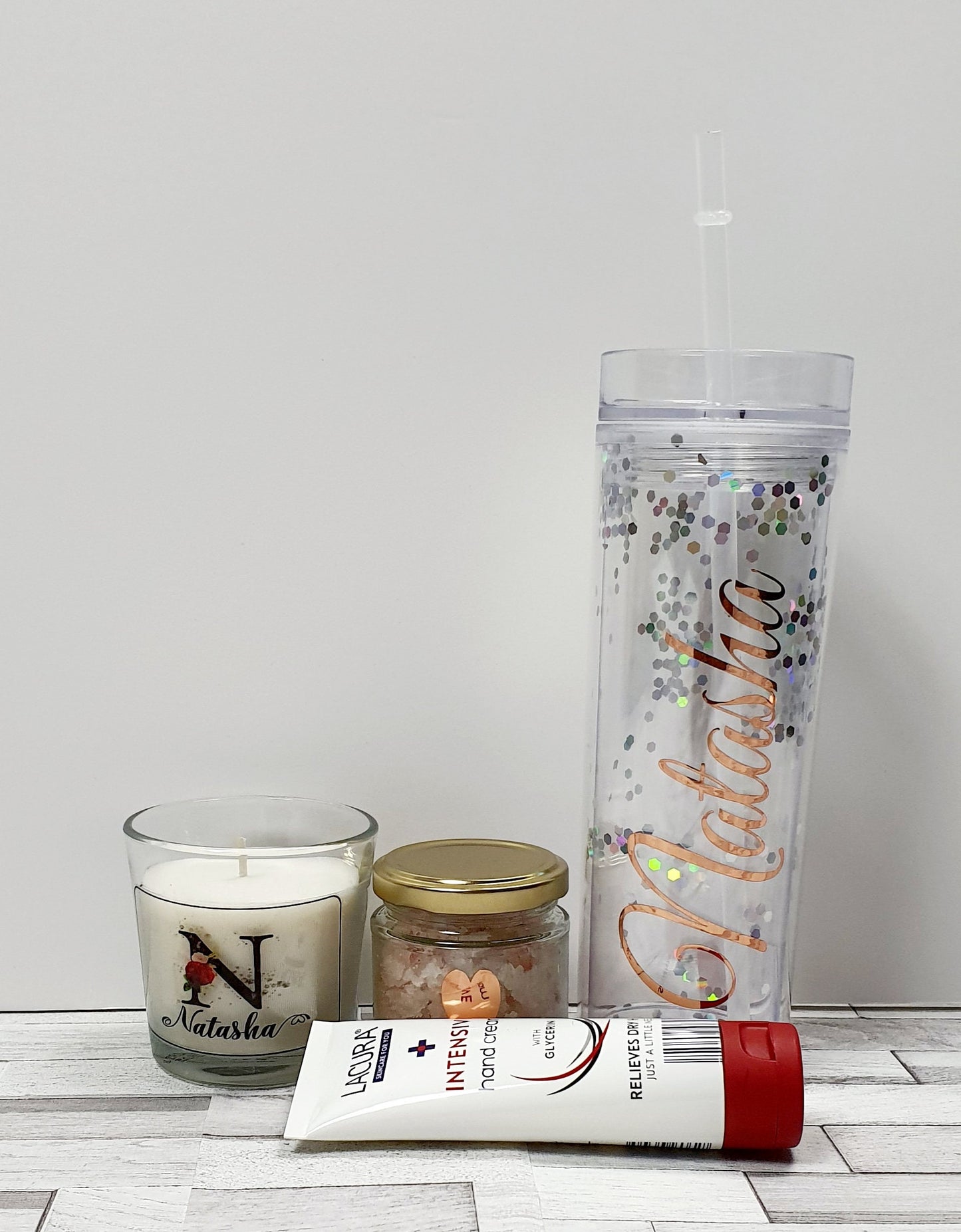Himalayan salt bath salts and hand cream included in personalised bridal party gift box