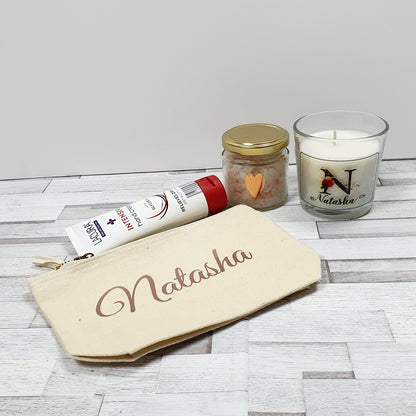 Personalised make-up bag included in relax gift box set