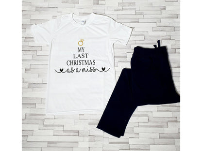 Last Christmas as a Miss pyjama set with round-neck top and long sweatpants for brides-to-be
