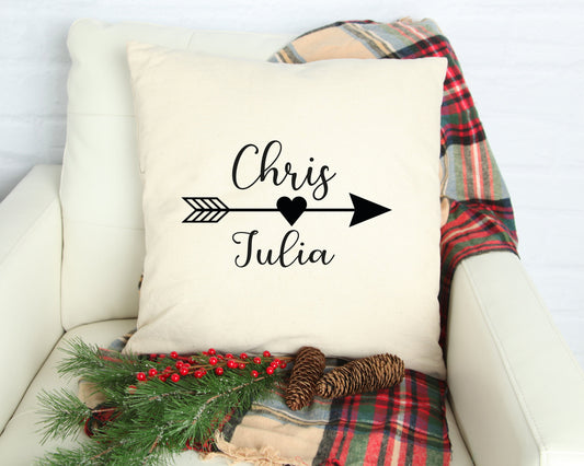Personalised couple cushion with both partners names and special date, romantic home decor gift