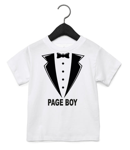 Back of personalised page boy shirt showing custom name personalisation