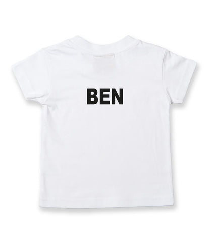 Page boy and ring bearer personalised shirts displayed together for wedding morning