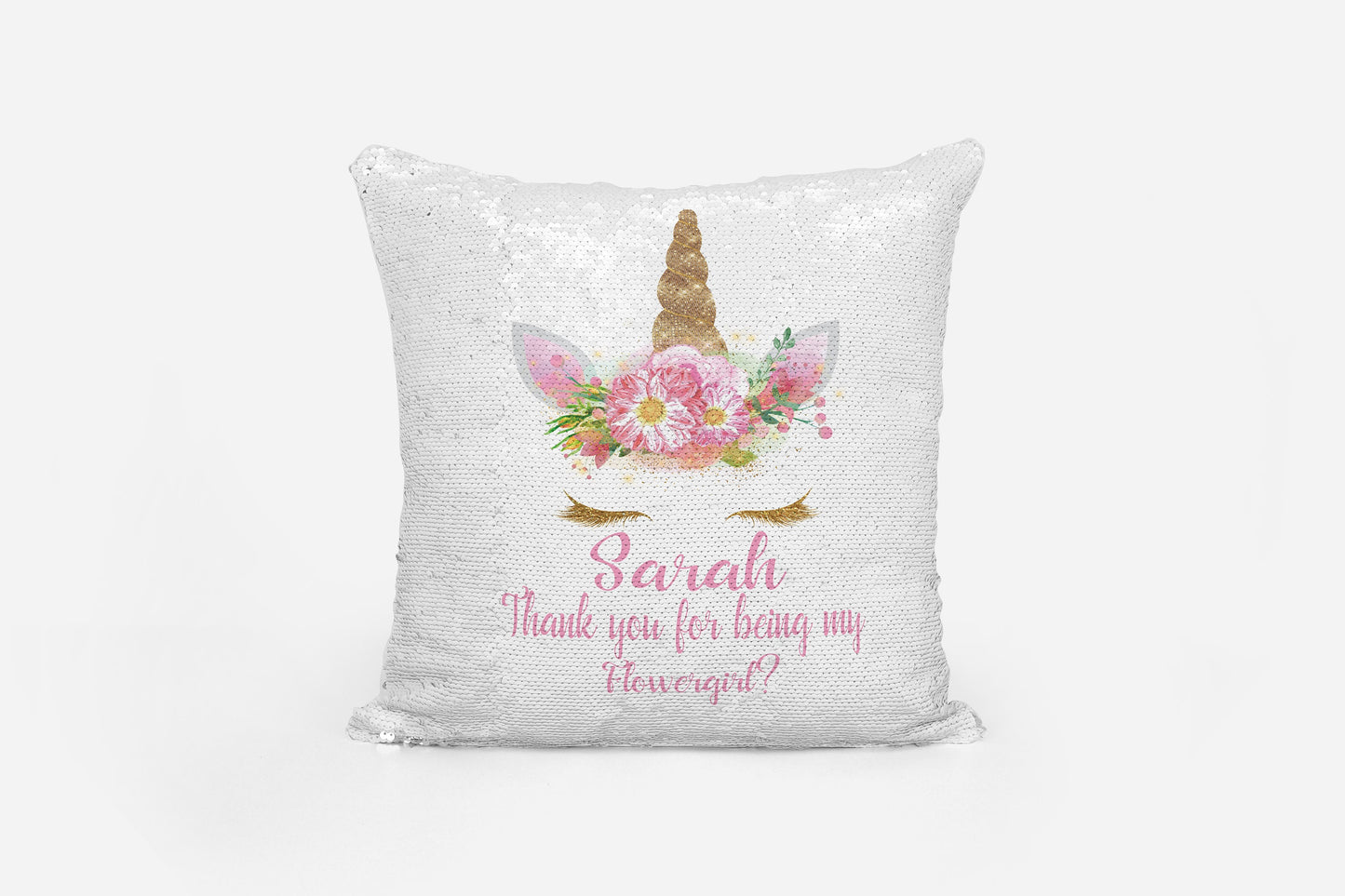Personalised black unicorn sequin reversible cushion cover with sparkly sequin surface