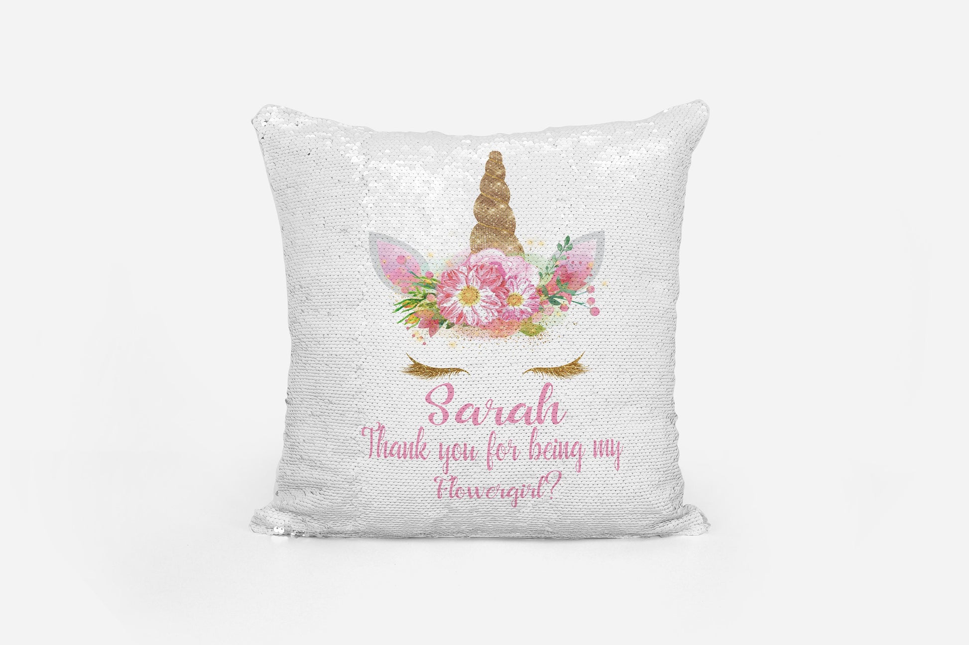 Personalised black unicorn sequin reversible cushion cover with sparkly sequin surface