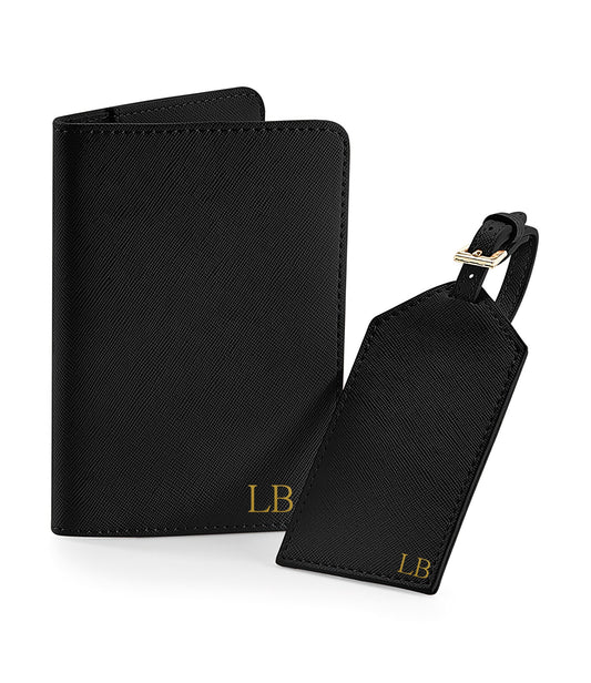 Personalised passport holder open showing soft-touch interior lining and card slots