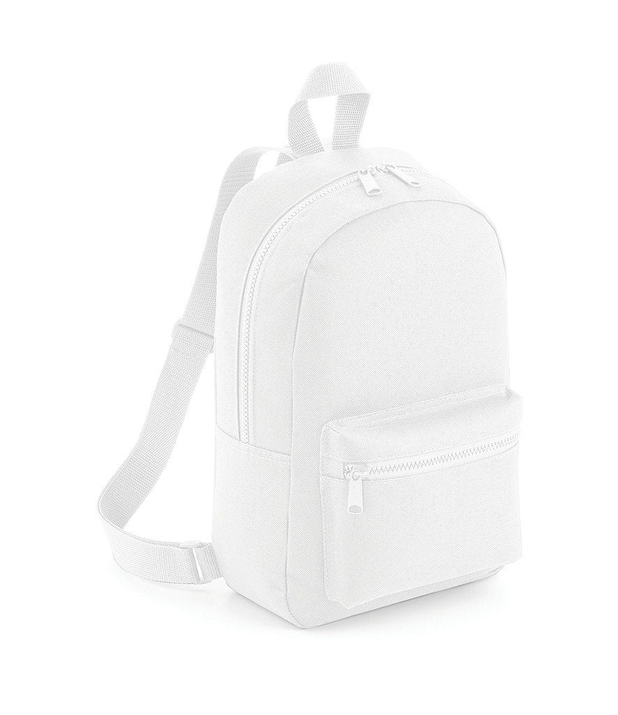 Personalised kids backpack showing front zip pocket and grab handle detail