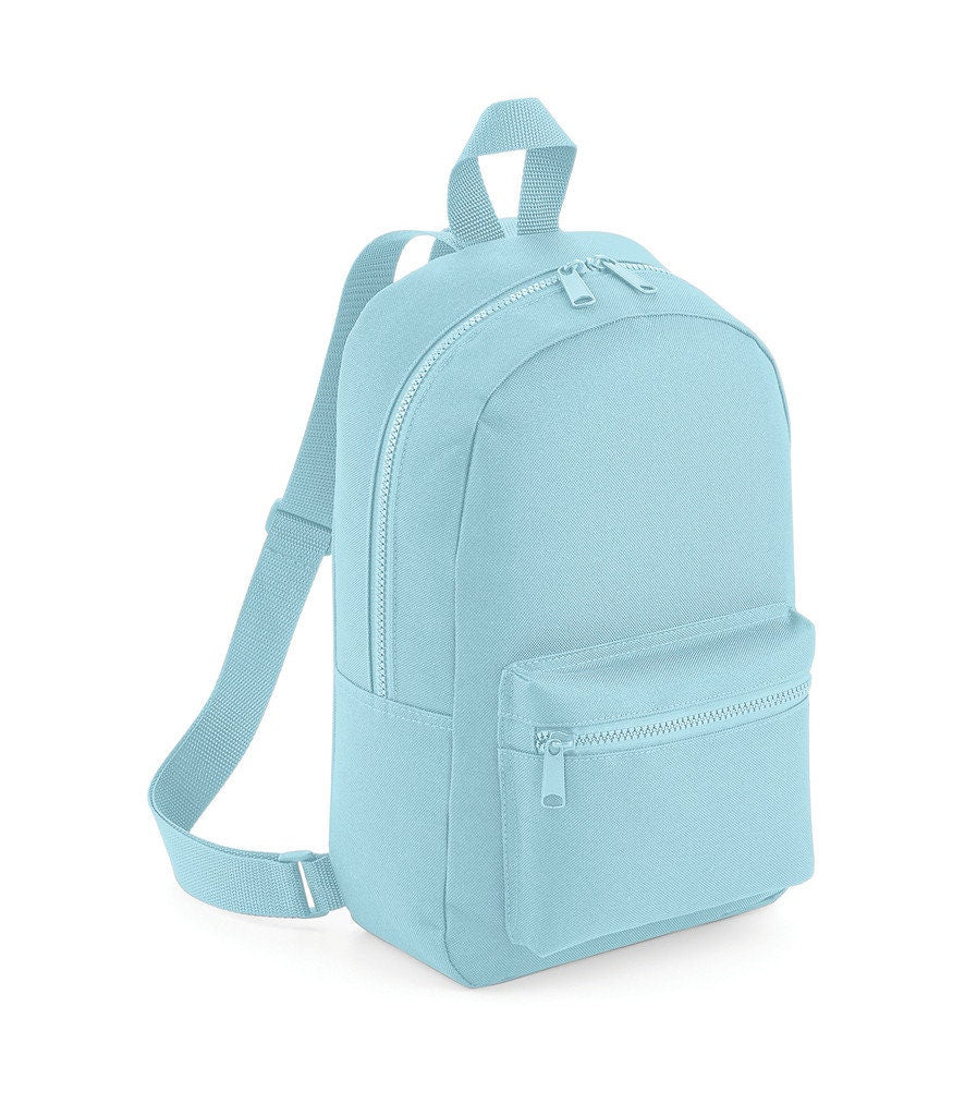 Personalised kids backpacks in multiple colours showing name personalisation options