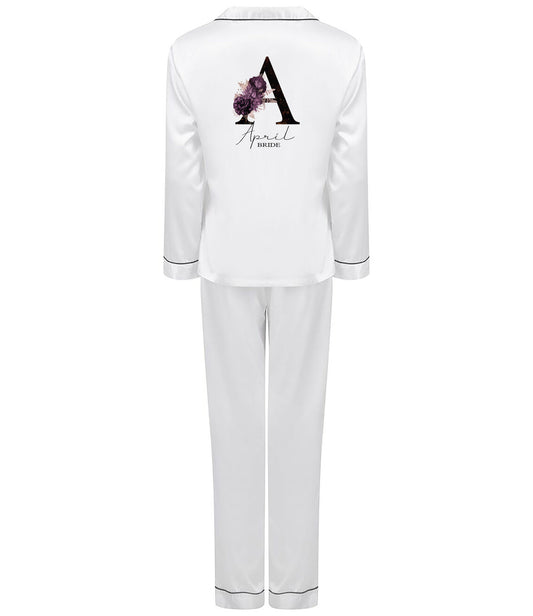 Bridal Pyjamas with floral initial and name + role