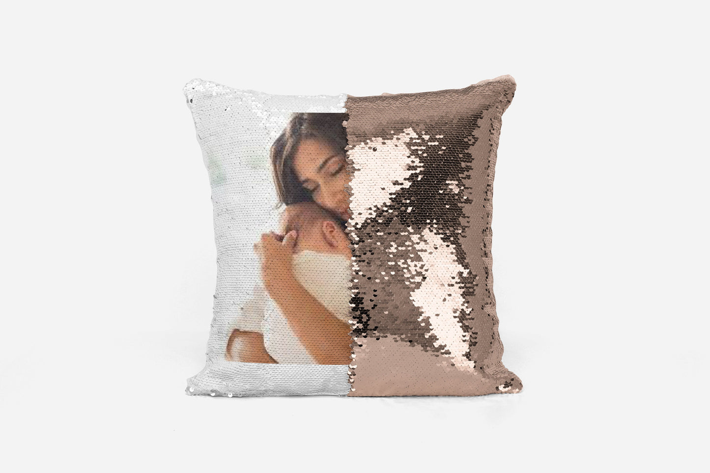 Personalised photo sequin pillows in multiple colours for custom photo gifts