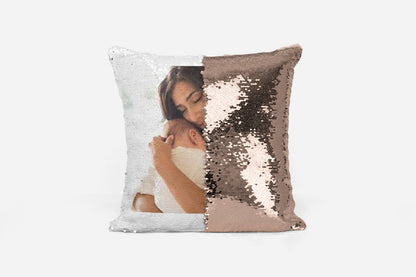 Personalised photo sequin pillows in multiple colours for custom photo gifts