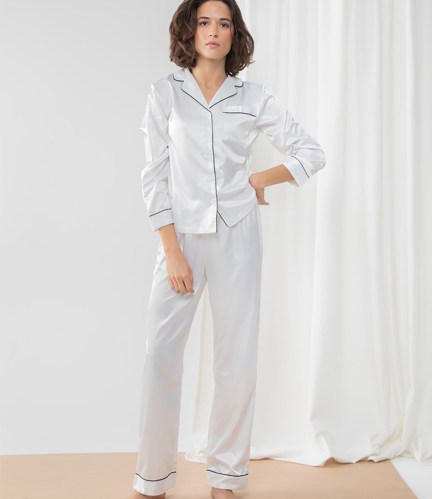 Personalised pink satin bridal pyjama set with rose gold floral letter and bridesmaid role personalisation