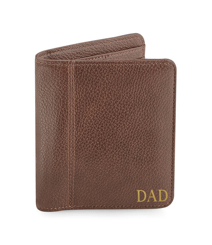 Personalised tan leather-look wallet with custom monogram initials, NuHide material