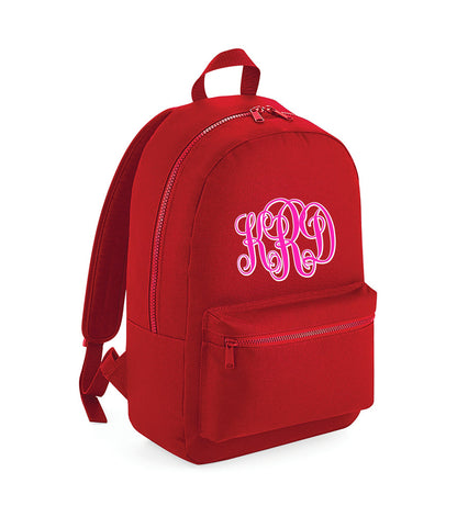 Interior of personalised kids backpack showing main compartment and slip pocket