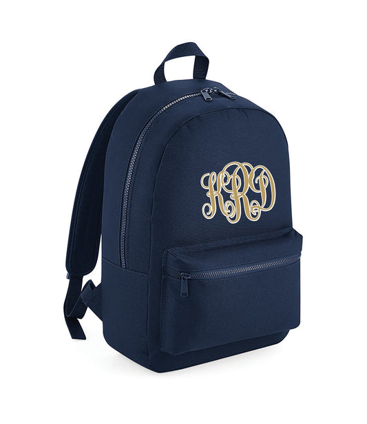 Personalised black kids backpack with two-tone monogram initials, 18L capacity