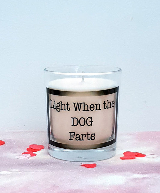 Light When the Dog Farts scented candle, funny gag gift for dog owners