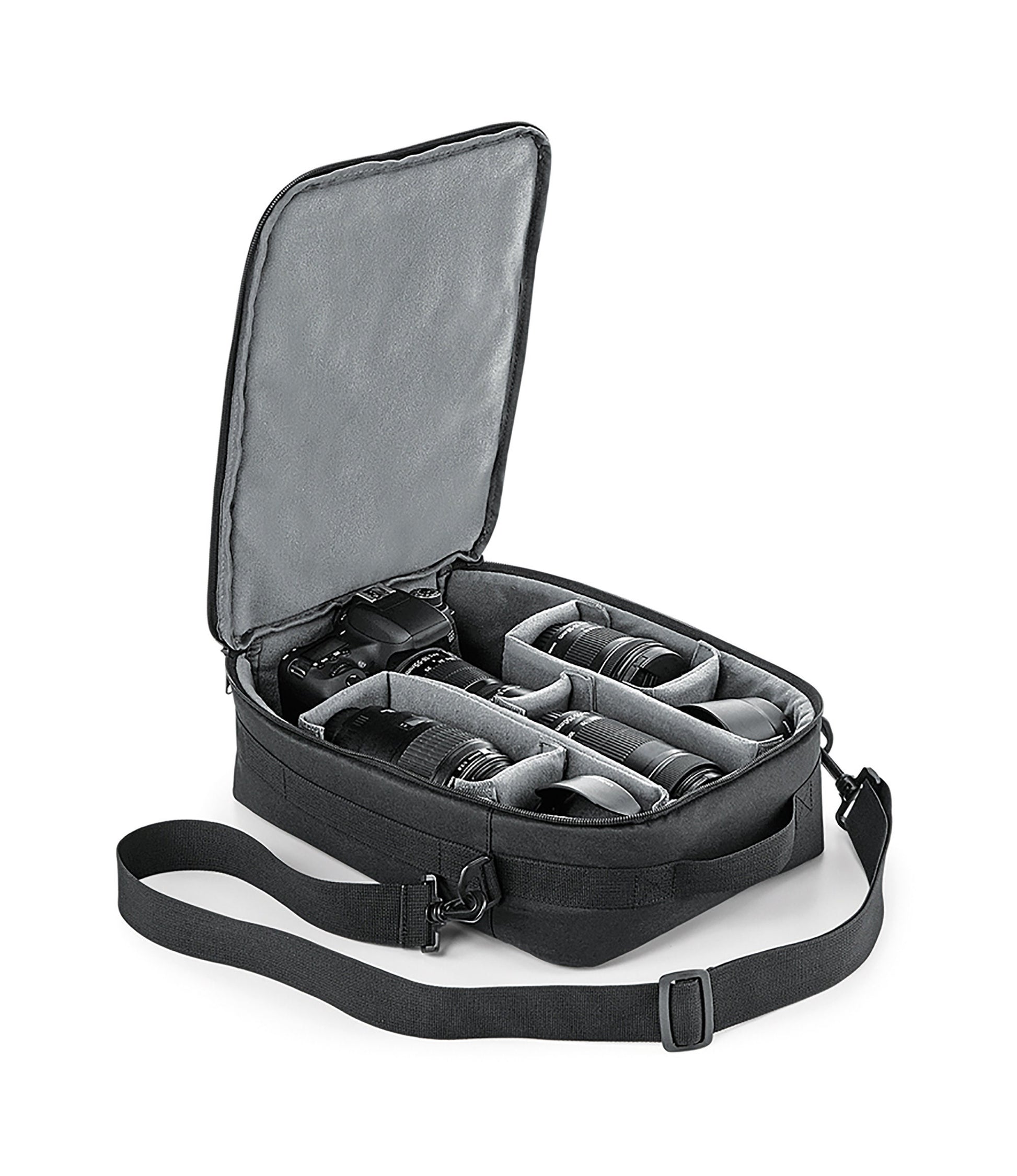 Personalised camera organiser showing rear slip pocket and grab handle detail