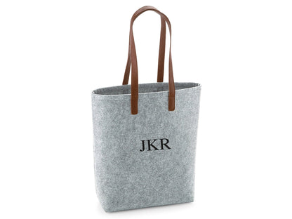 Personalised monogram felt beach bag with leather-look PU straps and custom initials