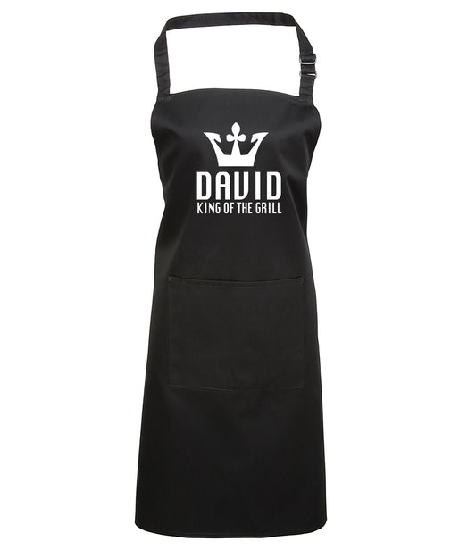 Personalised King of the Grill apron with custom name, BBQ gift for dad