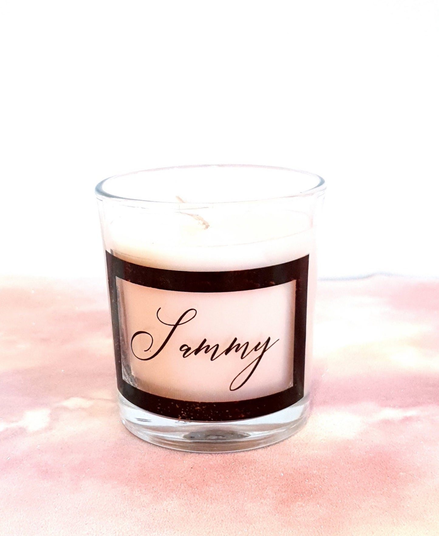 Personalised candle showing bridesmaid thank you design style